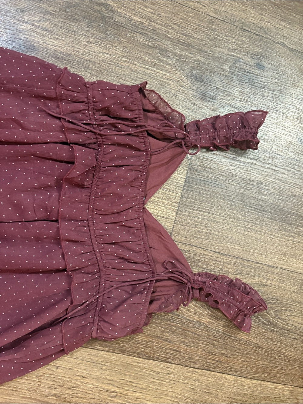 American Eagle Outfitters Burgundy Polka Dot Ruffle Strap Dress - Picture 5 of 6